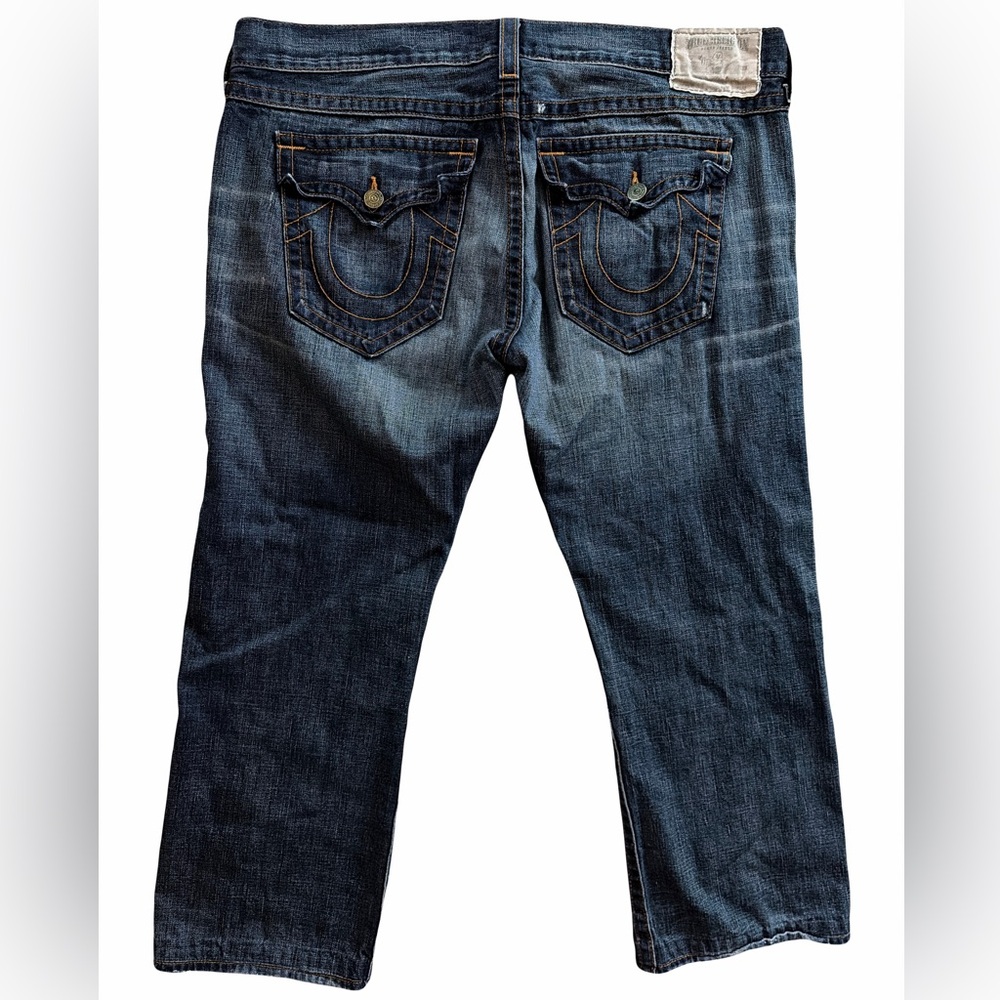 Men's Dark Blue Washed Jeans - Classic Straight Fit True Religion - Picture 2 of 5